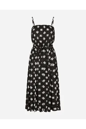 Dolce & Gabbana Vestido Longuette De Charmeuse Con Integral Del Logotipo Dg - Mujer Vestidos Negro 38