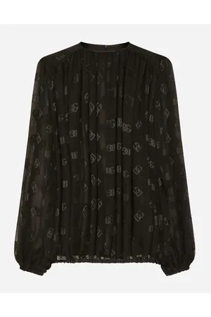 Dolce & Gabbana Devoré Satin Blouse With All-over Dg Logo - Mujer Camisas Y Tops 48