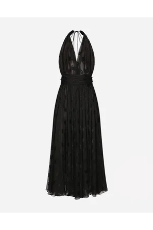 Dolce & Gabbana Vestido Longuette De Raso Devoré Con Motivo Integral Del Logotipo Dg - Mujer Vestidos 40
