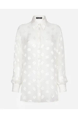 Dolce & Gabbana Camisa De Seda Devoré Con Logotipo Dg - Mujer Camisas Y Tops 36