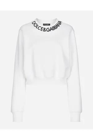Dolce & Gabbana Cropped Jersey Sweatshirt With Logo Embroidery On Neck - Mujer Camisetas Y Sudaderas Blanco Algod�n 36