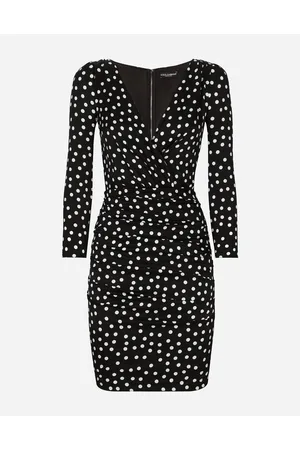 Dolce & Gabbana Vestido Corto Drapeado De Charmeuse Con Estampado De Micropuntos - Mujer Vestidos 36
