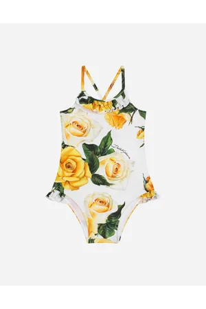 Dolce & Gabbana Bañador De Tejido Indesmallable Con Estampado De Rosas Amarillas - Mujer Moda Baño 6/9 Months