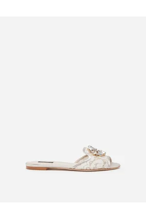 Dolce & Gabbana Sandalias De Pala De Encaje Con Cristales - Mujer Palas Gris Encaje 35