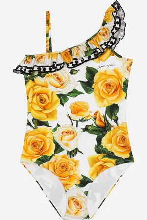 Dolce & Gabbana Bañador De Tejido Indesmallable Con Estampado De Rosas Amarillas - Mujer Moda Baño 6 Years