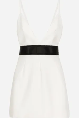 Dolce & Gabbana Vestido Corto En Paño De Lana Con Tirantes Y Cinturón De Raso - Mujer Vestidos 40