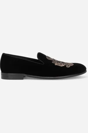 Dolce & Gabbana Slipper De Terciopelo Con Blas�n Bordado - Hombre Mocasines Y Mocasines Driver Negro Terciopelo 40