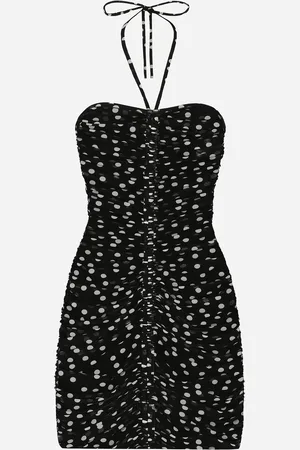 Dolce & Gabbana Vestido Drapeado Corto De Tul Con Estampado De Lunares - Mujer Vestidos 36