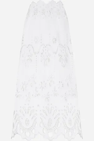Dolce & Gabbana Falda Longuette De Algodón Con Bordado Cut-out - Mujer Faldas 38