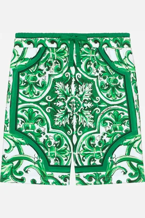 Dolce & Gabbana Bermudas De Punto Con Estampado Maiolica Verde - Hombre Pantalones Y Shorts 2 Years