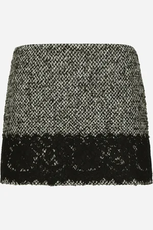 Dolce & Gabbana Falda Corta De Microtweed Con Aplicación De Encaje - Mujer Faldas 36