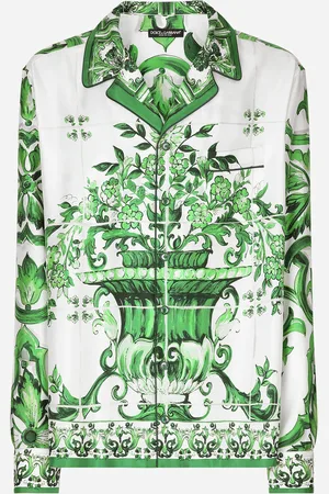 Dolce & Gabbana Camisa En Sarga De Seda Con Estampado Maiolica - Hombre Camisas 42