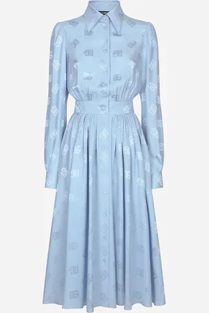 Dolce & Gabbana Vestido Camisero En Jacquard De Raso De Seda Con Logotipo Dg - Mujer Vestidos 36