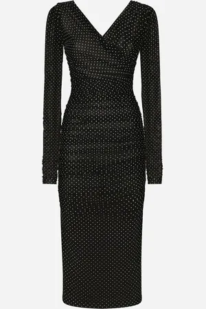 Dolce & Gabbana Vestido Longuette Drapeado De Tul Con Estampado De Lunares - Mujer Vestidos 38