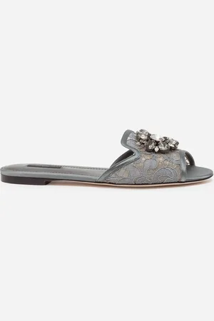 Dolce & Gabbana Zapatillas De Encaje Con Cristales - Mujer Palas Gris Encaje 36
