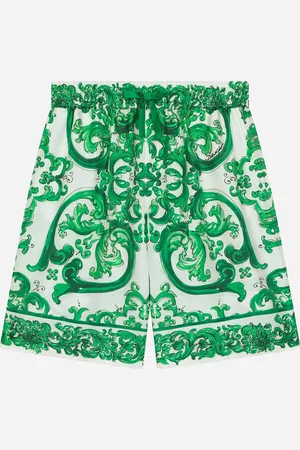 Dolce & Gabbana Bermudas De Sarga Con Estampado Maiolica Verde - Hombre Pantalones Y Shorts 2 Years