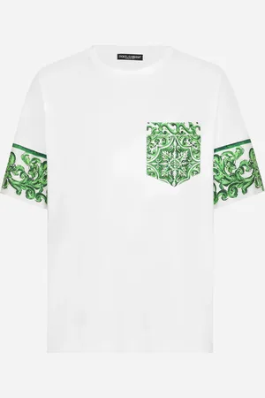 Dolce & Gabbana Camiseta De Algodón Con Estampado Maiolica En Minibolsillo - Hombre Camisetas Y Polos 46