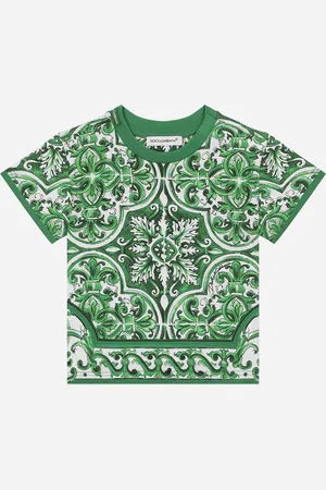 Dolce & Gabbana Camiseta De Punto Con Estampado Integral Maiolica Verde - Hombre Partes De Arriba 3/6 Months
