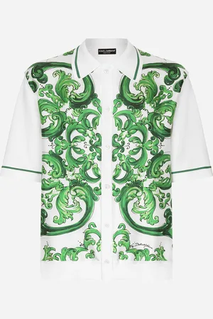 Dolce & Gabbana Camisa Oversize De Tejido Y Seda Con Estampado Maiolica - Hombre Prendas De Punto S