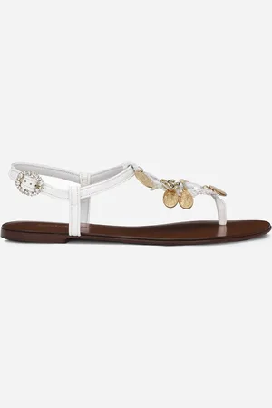 Dolce & Gabbana Sandalia De Dedo De Rafia Con Medallas Votivas Bordadas - Mujer Zapatos Planos 36