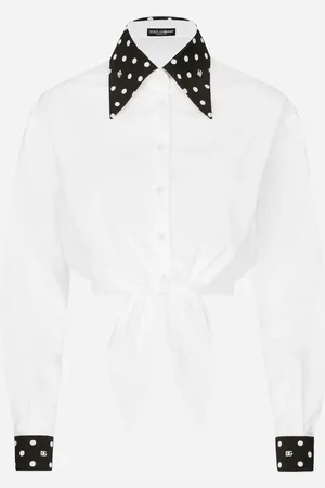 Dolce & Gabbana Camisa Cropped Con Nudo En La Cintura De Algodón Con Estampado De Lunares - Mujer Camisas Y Tops 46