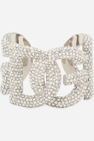 Dolce & Gabbana Pulsera Rígida De Strass Con Logotipo Dg - Mujer Bisutería Plateado Metal Onesize