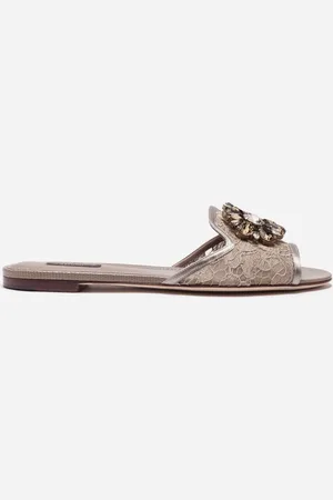 Dolce & Gabbana Sandalias De Pala De Encaje Con Cristales - Mujer Palas Beige 35.5