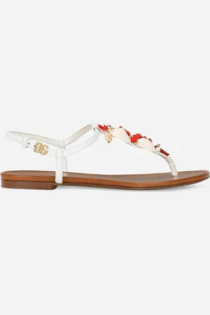Dolce & Gabbana Sandalia De Dedo De Napa Con Corales Bordados - Mujer Zapatos Planos 36