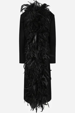 Dolce & Gabbana Abrigo De Botonadura Doble En Crepé De Lana Con Cinturón Y Aplicación De Plumas De Gallo - Mujer Abrigos Y Chaquetones Lana 40