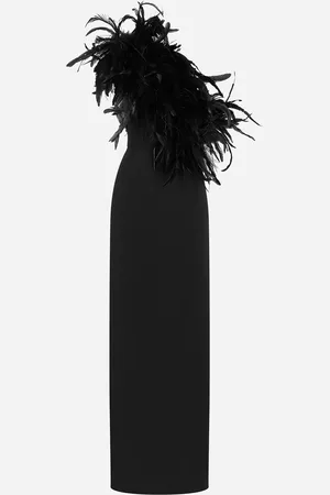 Dolce & Gabbana Vestido Largo Con Hombro Descubierto De Cady Elástico Con Escote De Plumas - Mujer Vestidos Viscosa 36