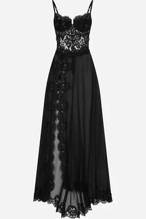 Dolce & Gabbana Vestido Largo Tipo Combinación En Chifón De Seda Y Encaje Chantilly - Mujer Vestidos Seda 38