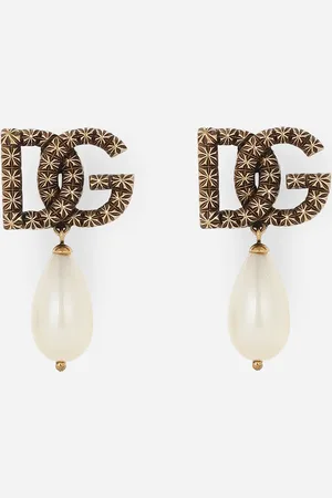Dolce & Gabbana Pendientes Colgantes Con Perla En Forma De Lágrima Y Logotipo Dg - Mujer Bisutería Metal Onesize