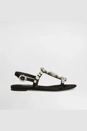 Dolce & Gabbana Sandalia De Raso Con Piedras Bordadas - Mujer Sandalias Y Cuñas Multicolor 35