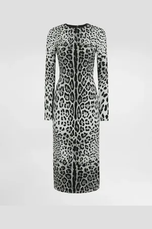 Dolce & Gabbana Vestido Longuette De Tubo De Charmeuse Con Estampado Leopardo - Mujer Vestidos Seda 40