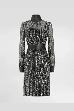 Dolce & Gabbana Vestido Midi Con Bordado A Rayas Verticales De Lentejuelas - Mujer Vestidos 38