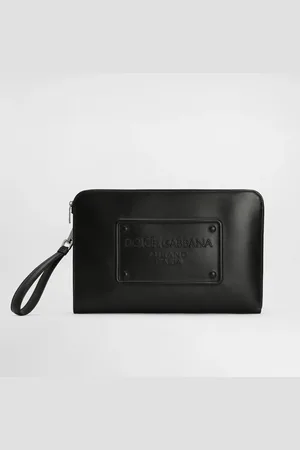Dolce & Gabbana Grande Pochette En Cuir De Veau Avec Logo En Relief - Hombre Porta Documentos Y Carteras De Mano Negro Piel Onesize