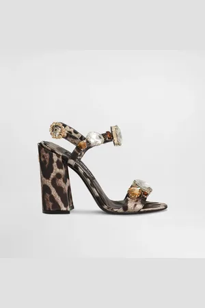 Dolce & Gabbana Sandalia De Raso Con Piedras Bordadas - Mujer Sandalias Y Cuñas Estampado Animal 35.5