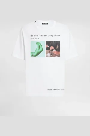 Dolce & Gabbana Camiseta De Algodón Con Estampado Mano Y Tacita - Hombre Camisetas Y Polos 44
