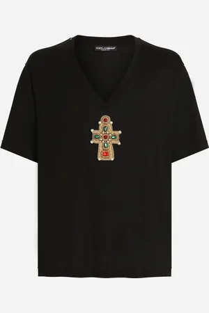 Dolce & Gabbana Camiseta De Algodón Con Cuello De Pico Y Parche - Hombre Camisetas Y Polos 50