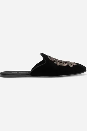 Dolce & Gabbana Slipper De Terciopelo Con Blasón Bordado - Hombre Mocasines Y Mocasines Driver Terciopelo 39