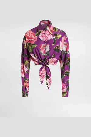 Dolce & Gabbana Camisa De Algodón Con Lazo Y Estampado De Rosas - Mujer Camisas Y Tops 36