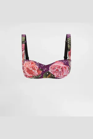 Dolce & Gabbana Sujetador Balconette De Cady Bordado De Lentejuelas Con Estampado De Rosas - Mujer Lingerie 1b