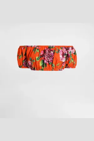 Dolce & Gabbana Top Con Escote Bardot De Algodón Con Estampado De Rosas - Mujer Camisas Y Tops 36