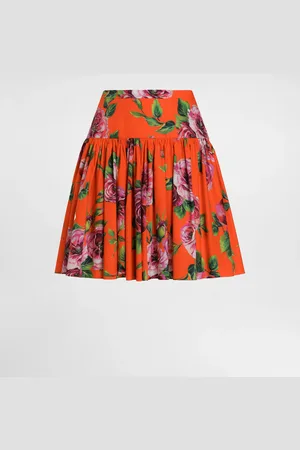 Dolce & Gabbana Falda Corta De Algodón Con Estampado Rosa Antica - Mujer Faldas 36