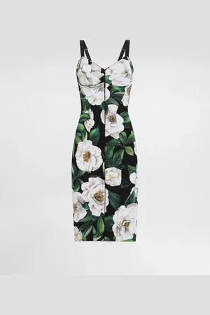 Dolce & Gabbana Vestido Midi De Marquisette Elástico Con Estampado De Gardenias - Mujer Vestidos 36