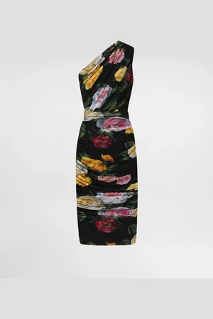 Dolce & Gabbana Vestido Longuette De Tul Con Hombro Al Aire Y Estampado De Peonías Y Rosas - Mujer Vestidos 38