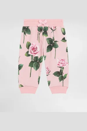 Dolce & Gabbana Pantalones De Chándal De Felpa De Algodón Con Estampado De Rosas - Mujer Pantalones Y Faldas 6/9 Months