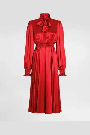 Dolce & Gabbana Vestido Camisero De Raso De Seda Con Lazo Al Cuello - Mujer Vestidos Seda 38