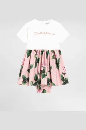 Dolce & Gabbana Vestido De Punto Y Popelina Con Estampado De Rosas - Mujer Vestidos Multicolor 6/9 Months