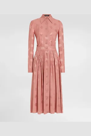 Dolce & Gabbana Vestido Camisero En Jacquard De Raso De Seda Con Logotipo Dg - Mujer Vestidos 44